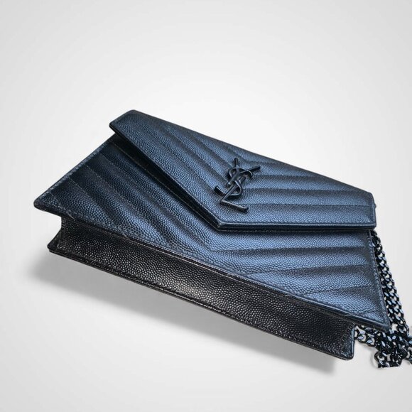 SAINT LAURENT Cassandre Envelope Chain matelassé textured-leather wallet - Picture 3 of 5